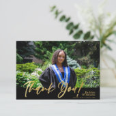 モダン金ゴールドグリッター書道写真卒業 サンキューカード (スタンド正面)