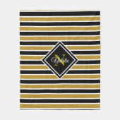 モダン金ゴールドグリッター白黒ストライプモノグラム フリースブランケット (正面)