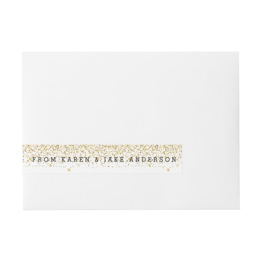 モダン金ゴールドグリッター紙吹雪と名前 ラップアラウンド宛名ラベル (正面)
