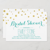 モダン金ゴールドグリッター紙吹雪ドットブライダルシャワー 招待状 (正面/裏面)