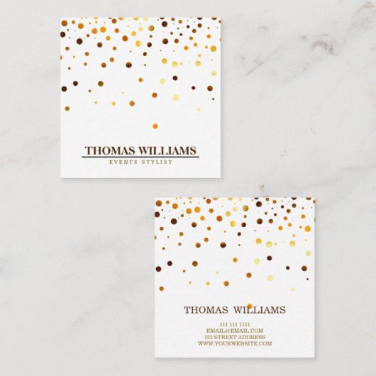 モダン金ゴールドグリッター紙吹雪フェイク箔 スクエア名刺 (正面/裏面)