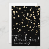 モダン金ゴールドグリッター紙吹雪黒 サンキューカード (正面/裏面)