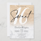 モダン金ゴールドグリッター縁ど写真スイート16 招待状 (正面)