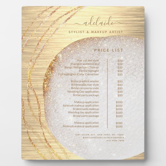 モダン金ゴールドグリッター美容師サロン価格表 フォトプラーク (正面)