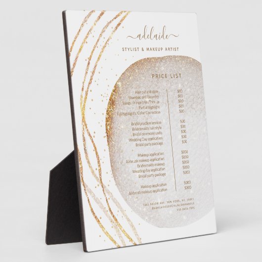 モダン金ゴールドグリッター美容師サロン価格表 フォトプラーク (側面)
