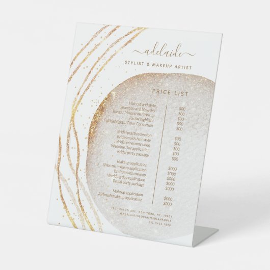 モダン金ゴールドグリッター美容師サロン価格表 台座サイン (正面)