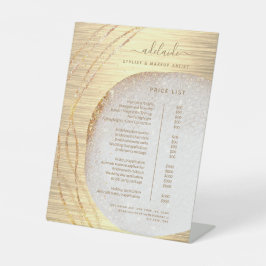 モダン金ゴールドグリッター美容師サロン価格表 台座サイン