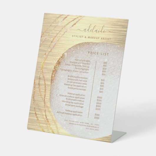 モダン金ゴールドグリッター美容師サロン価格表 台座サイン (正面)