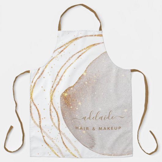 モダン金ゴールドグリッター美容師スクリプトサロン名 エプロン (正面)