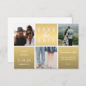 モダン金ゴールドグリッター3 photo collage結婚's セーブザデート (正面/裏面)