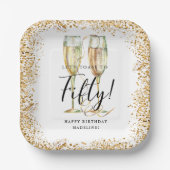 モダン金ゴールドグリッター50誕生日 ペーパープレート (正面)