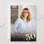 モダン金ゴールドグリッター50th5誕生日写真 招待状 (裏面)