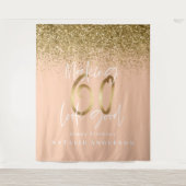 モダン金ゴールドグリッター60th誕生日パーティーデコテープ タペストリー (正面)