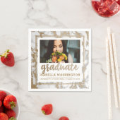 モダン金ゴールドグリッター・大理石フォト大学院 スタンダードカクテルナプキン (インサイチュ)