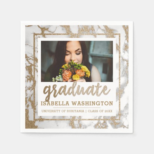 モダン金ゴールドグリッター・大理石フォト大学院 スタンダードカクテルナプキン (正面)