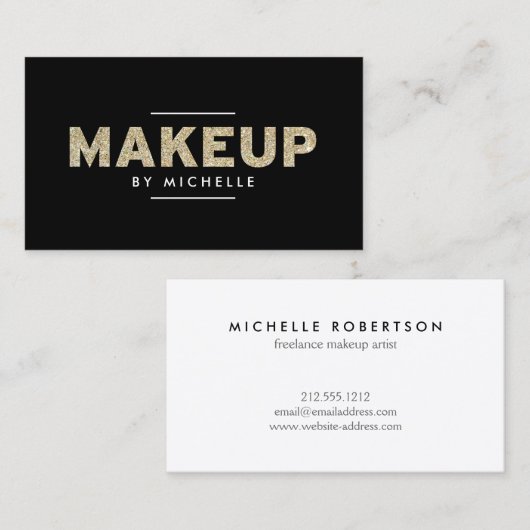 モダン金ゴールドグリッターIIメイクアップアーティスト 名刺 (正面/裏面)