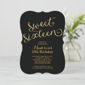 モダン金ゴールドグリッターSweet sixteen誕生日パーティー 招待状 (スタンド正面)