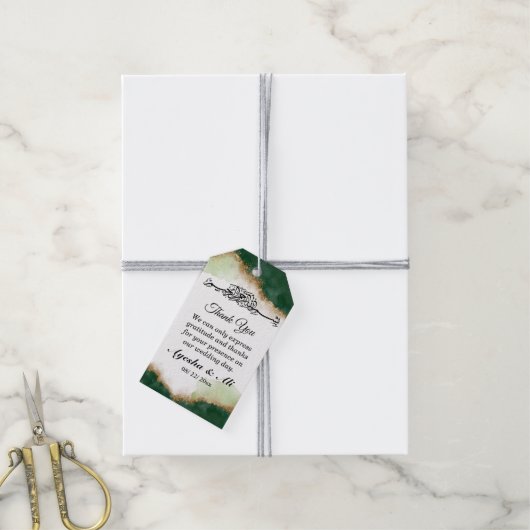 モダン金ゴールドグリーンアゲテ結婚イスラーム ギフトタグ (より糸付き)