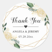 モダン金ゴールドグリーンフローラ結婚式の引き出物ありがとう ラウンドシール (正面)