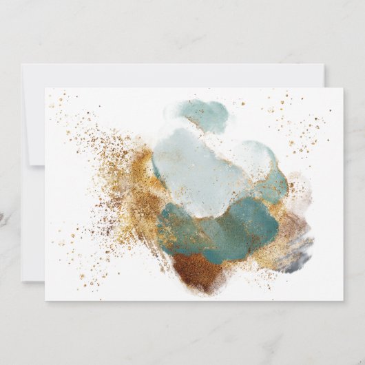 モダン金ゴールドグリーン幾何結婚植物体 招待状 (裏面)