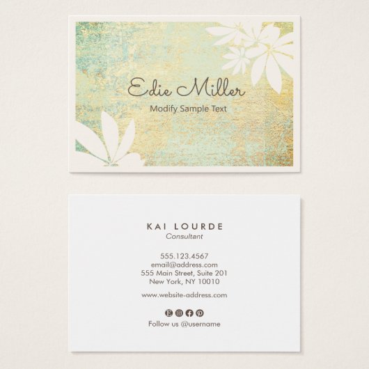 モダン金ゴールドグリーン抽象芸術フローラスクリプトフォント (正面&裏面)