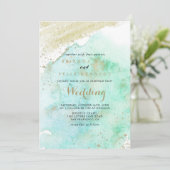 モダン金ゴールドグリーン書道表裏結婚部 招待状 (スタンド正面)