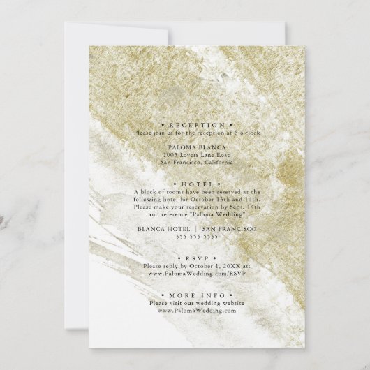 モダン金ゴールドグリーン書道表裏結婚部 招待状 (裏面)