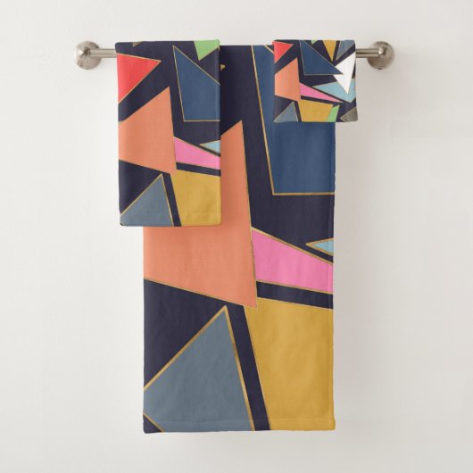 モダン金ゴールドコンテンポラリー線三角形 バスタオルセット (インサイチュ)