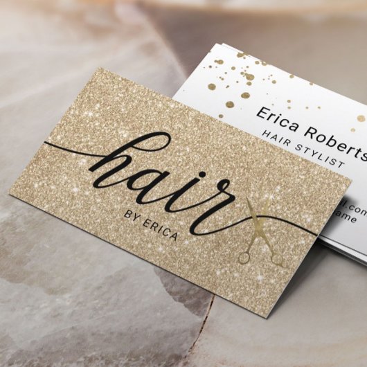 モダン金ゴールドシザーエレガントタイポグラフィヘアサロン 名刺