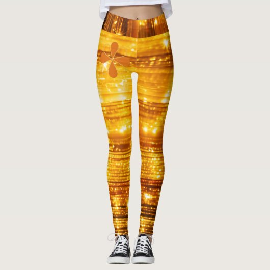 モダン金ゴールドシャイニースパークルグリッターシックなジム女性 レギンス (正面)