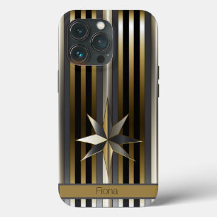モダン金ゴールドシルバーとブストライプのラック iPhone 13 PROケース