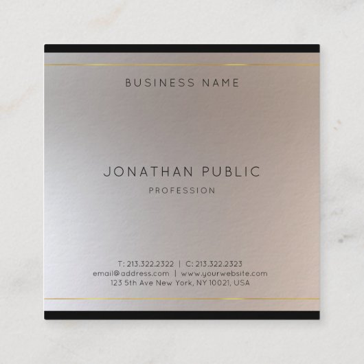 モダン金ゴールドシルバーテンプレートグラマー スクエア名刺 (裏面)