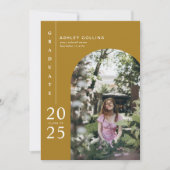 モダン金ゴールドシンプルアーチ写真卒業パーティー 招待状 (正面)