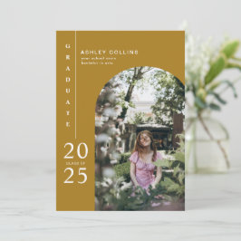 モダン金ゴールドシンプルアーチ写真卒業パーティー 招待状