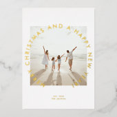 モダン金ゴールドシンプルクリスマス写真新年 箔シーズンカード (正面)