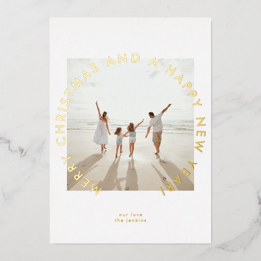 モダン金ゴールドシンプルクリスマス写真新年 箔シーズンカード (正面)