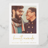 モダン金ゴールドシンプル名前をカスタムする保存日付 箔招待状 (正面)