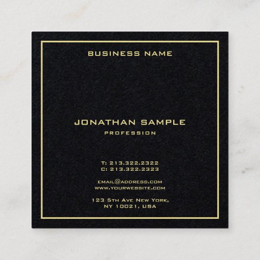 モダン金ゴールドシンプル文字エレガントプレミアムブラック スクエア名刺 (裏面)