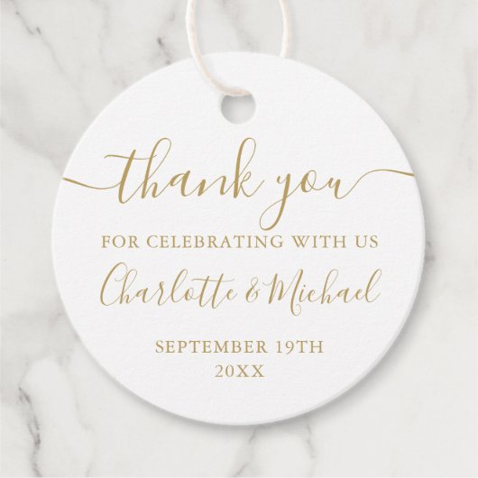 モダン金ゴールドスクリプトありがとうご結婚ざう フェイバータグ (正面)