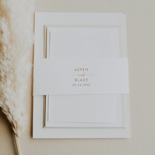 モダン金ゴールドスクリプトのスタイル付き名結婚の 招待状ベリーバンド