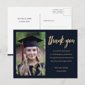 モダン金ゴールドスクリプトのミニマル写真卒業 ポストカード (正面/裏面)