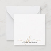 モダン金ゴールドスクリプトのモノグラムイニシャルに関するミニマル注意 ノートカード (正面)