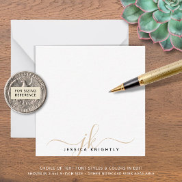 モダン金ゴールドスクリプトのモノグラムイニシャルに関するミニマル注意 ノートカード