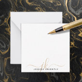 モダン金ゴールドスクリプトのモノグラムイニシャルに関するミニマル注意 ノートカード