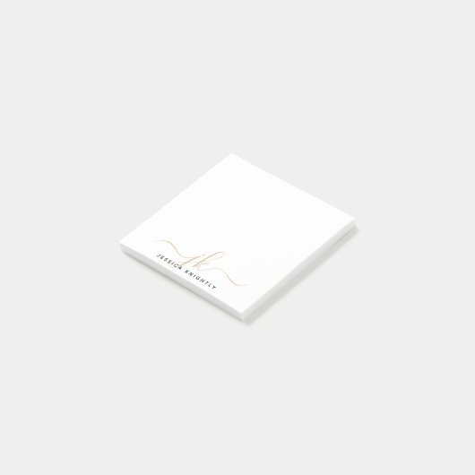 モダン金ゴールドスクリプトのモノグラムイニシャルミニマル ポストイット (アングル)