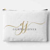 モダン金ゴールドスクリプトのモノグラムイニシャル アクセサリーポーチ (正面)