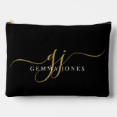 モダン金ゴールドスクリプトのモノグラムイニシャル アクセサリーポーチ (正面)