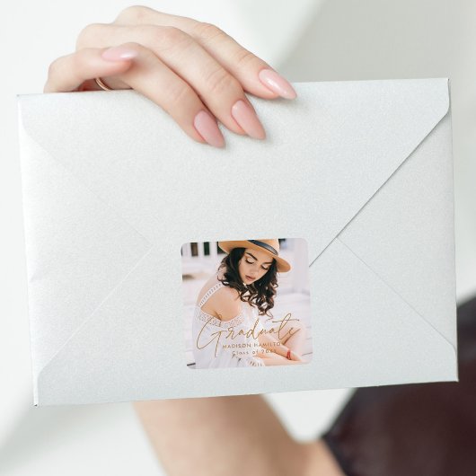 モダン金ゴールドスクリプトの卒業写真 スクエアシール