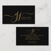 モダン金ゴールドスクリプトイニシャルメイクアップアーティストブラック 名刺 (正面/裏面)