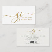 モダン金ゴールドスクリプトイニシャルメイクアップアーティスト 名刺 (正面/裏面)